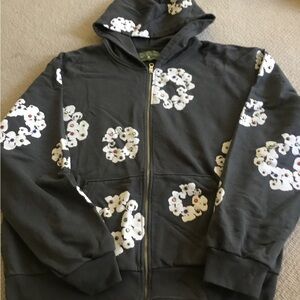 Men's Dark Gray Floral Zip Hoodie